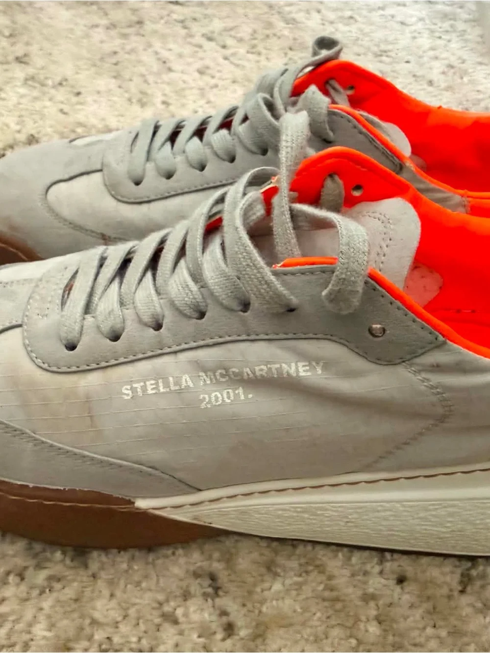 Stella McCartney Men’s Gray Sneakers with Bright Orange Interior